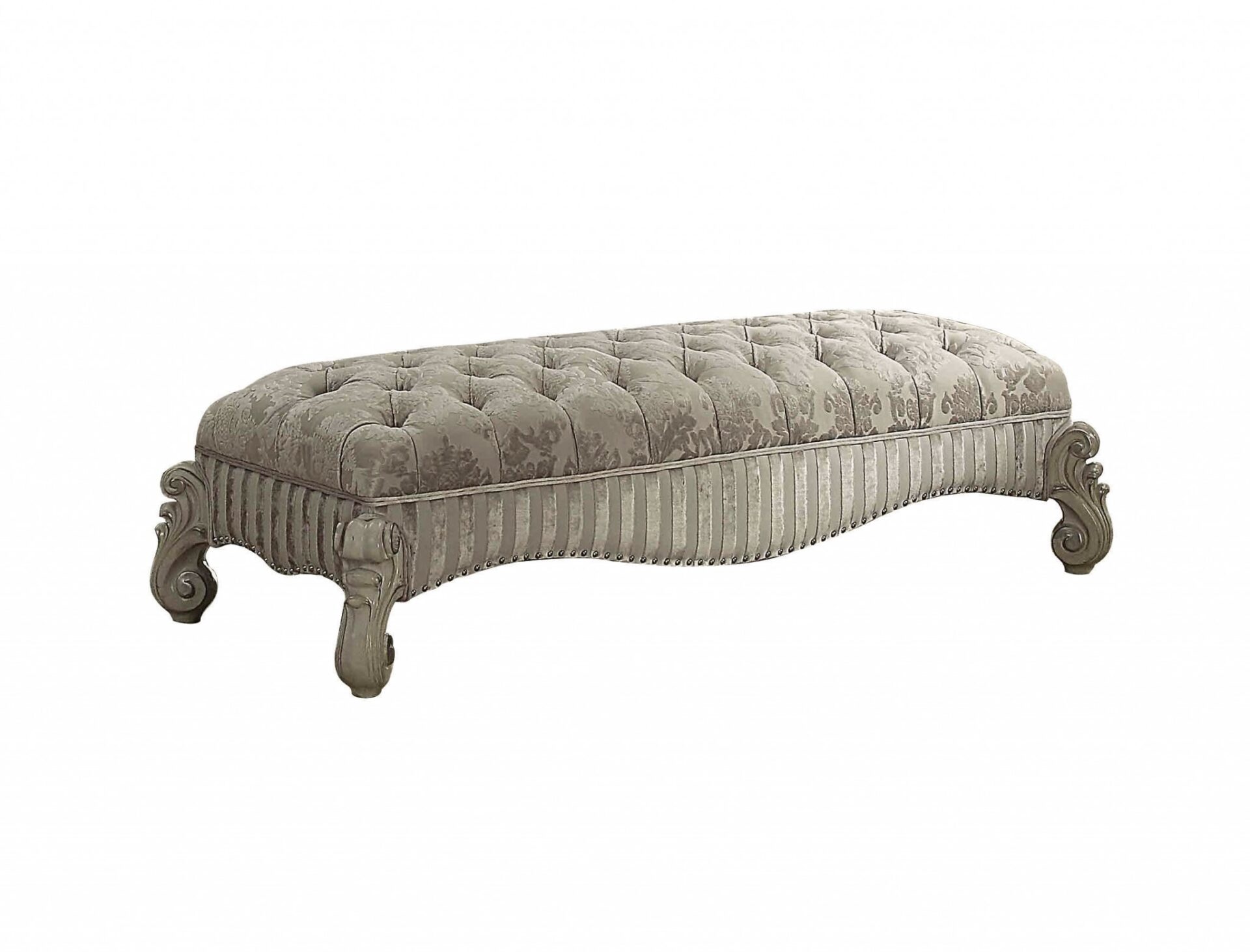 28" Ivory Upholstered Bone White Poly Resin Tufted Bench 1 28" Ivory Upholstered Bone White Poly Resin Tufted Bench