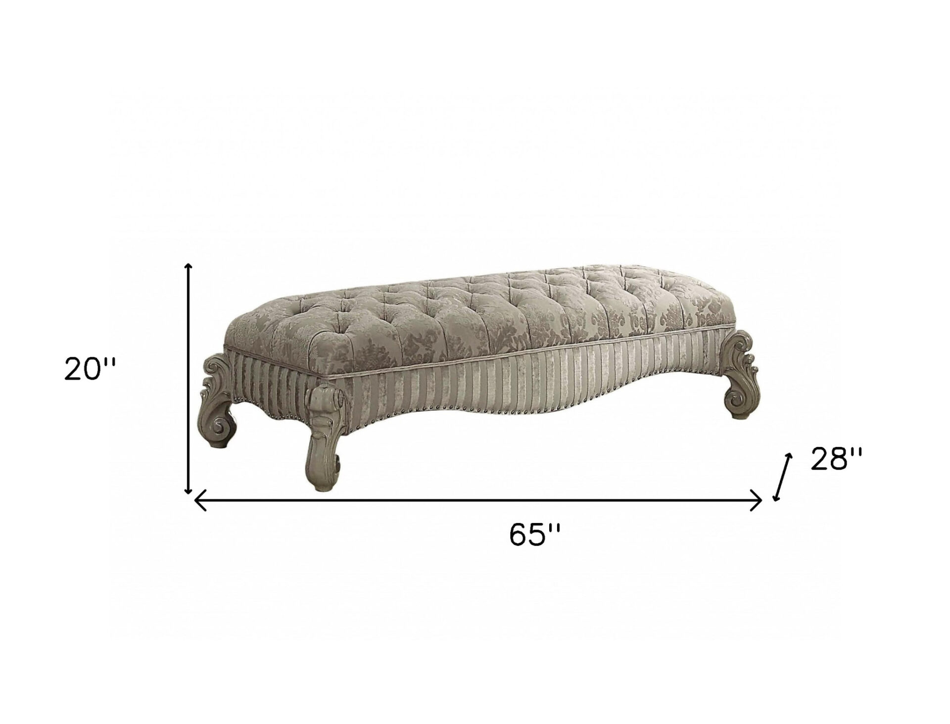 28" Ivory Upholstered Bone White Poly Resin Tufted Bench 5 28" Ivory Upholstered Bone White Poly Resin Tufted Bench - Image 5