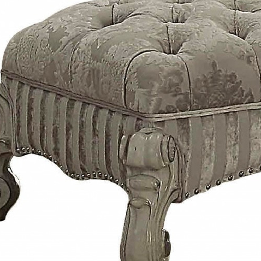 28" Ivory Upholstered Bone White Poly Resin Tufted Bench 3 28" Ivory Upholstered Bone White Poly Resin Tufted Bench - Image 3