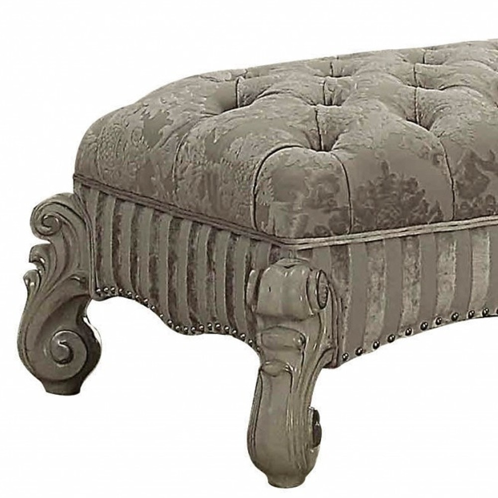 28" Ivory Upholstered Bone White Poly Resin Tufted Bench 4 28" Ivory Upholstered Bone White Poly Resin Tufted Bench - Image 4