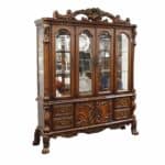 Traditional Cherry Oak Wood Glass Hutch Buffet with Decorative Carvings 7 Traditional Cherry Oak Wood Glass Hutch Buffet with Decorative Carvings