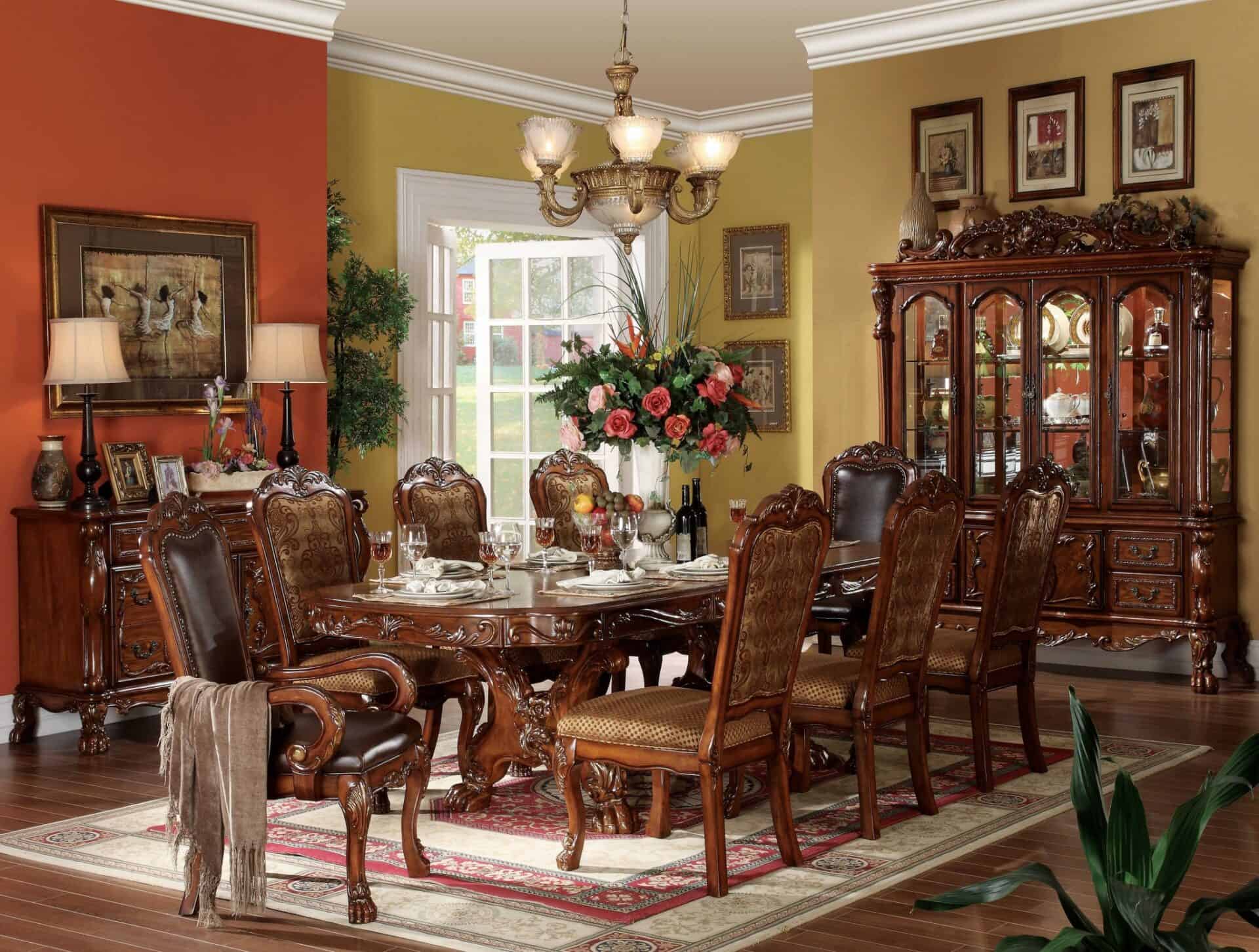 Traditional Cherry Oak Wood Glass Hutch Buffet with Decorative Carvings 3 Traditional Cherry Oak Wood Glass Hutch Buffet with Decorative Carvings - Image 3