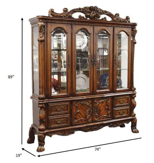 Traditional Cherry Oak Wood Glass Hutch Buffet with Decorative Carvings 5 Traditional Cherry Oak Wood Glass Hutch Buffet with Decorative Carvings - Image 5