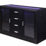 Black Wood Server With Glass Doors and LED Lighting