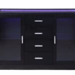 Black Wood Server With Glass Doors and LED Lighting