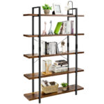 Industrial 3/5-Tier Bookcase with Metal Frame and Open Shelves
