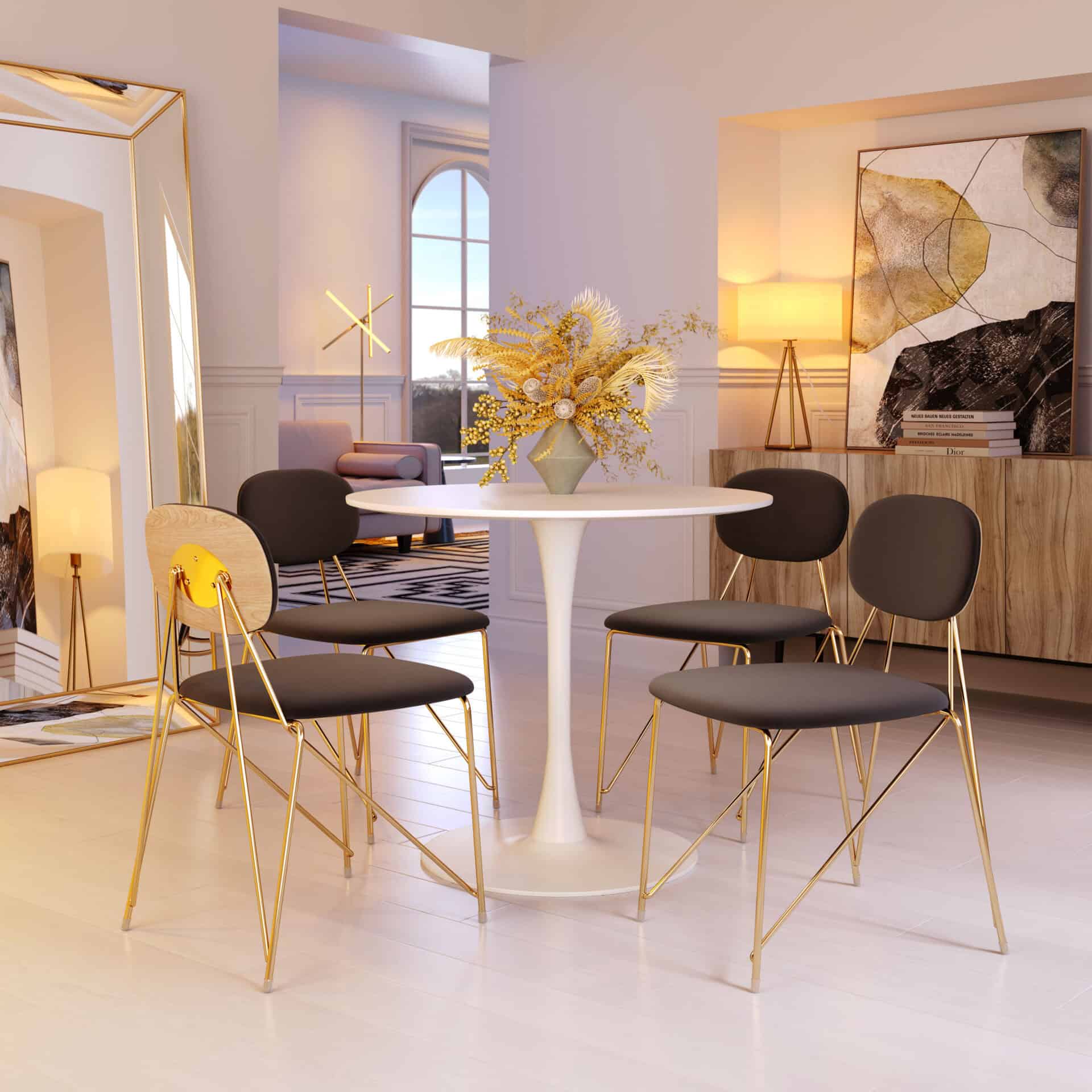 Gray Velvet Dining Chair with Gold Steel Legs (Set of 2) 2 Gray Velvet Dining Chair with Gold Steel Legs (Set of 2) - Image 2