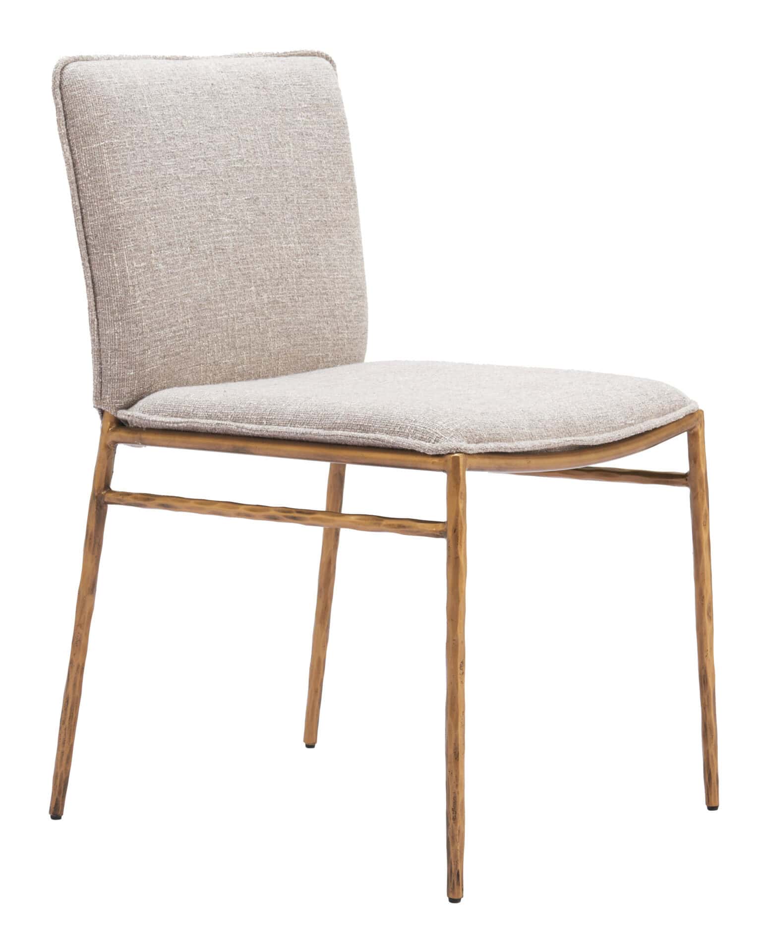 Beige Dining Chair with Gold Steel Frame and Performance Fabric 3 Beige Dining Chair with Gold Steel Frame and Performance Fabric - Image 3
