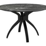 Black Round Dining Table with Marble-Look Top and Wood Base
