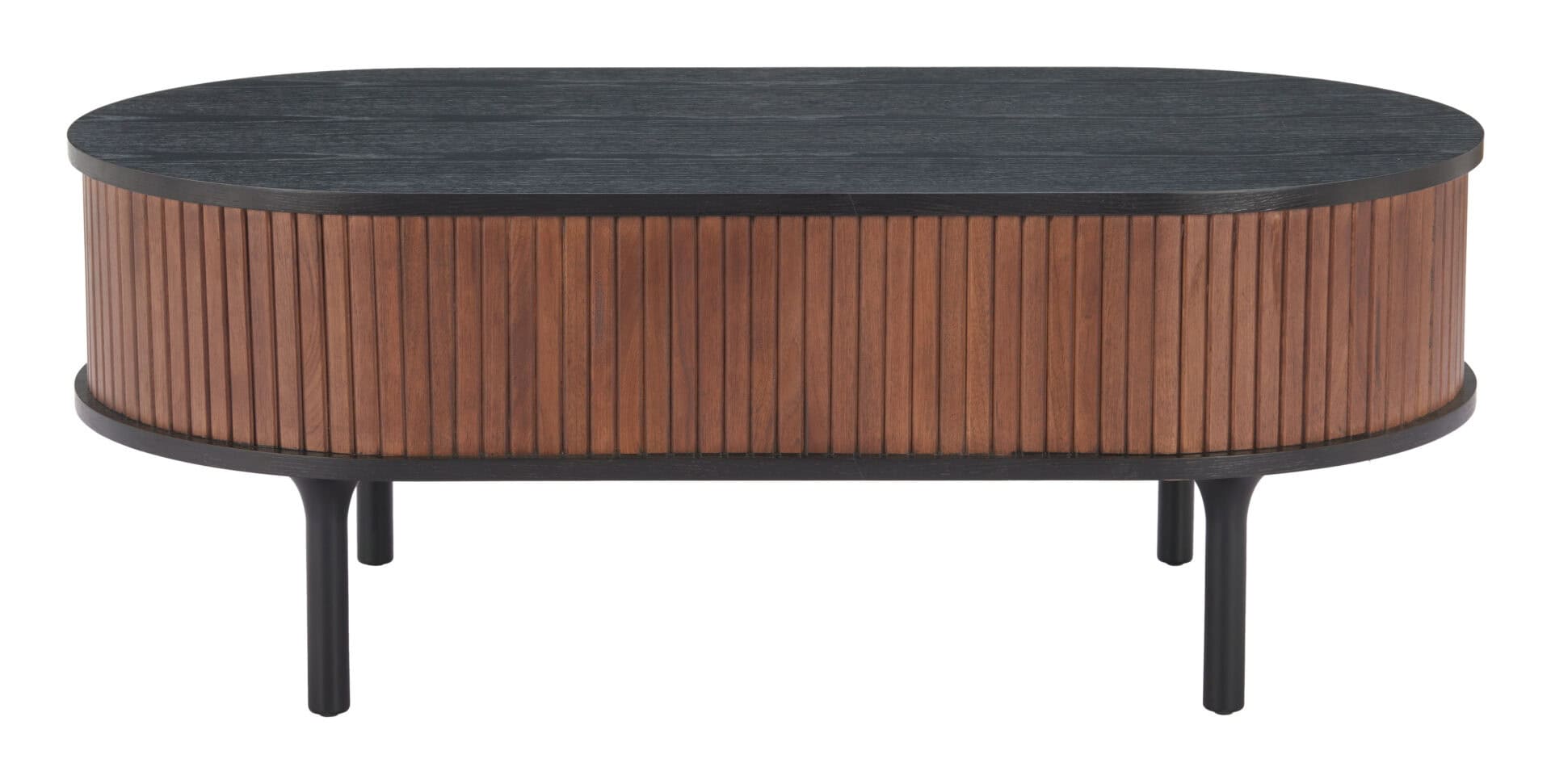 Black & Walnut Coffee Table with Storage Drawer and Oval Top 4 Black & Walnut Coffee Table with Storage Drawer and Oval Top - Image 4