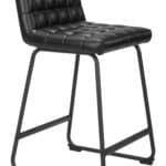 Black Vinyl Tufted Counter Stool with Steel Frame (Set of 2)