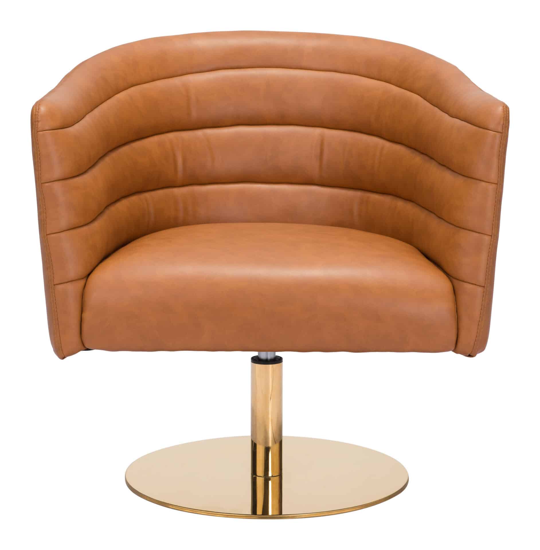 Modern Brown Swivel Accent Chair with Faux Leather and Tufted Seat 4 Modern Brown Swivel Accent Chair with Faux Leather and Tufted Seat - Image 4