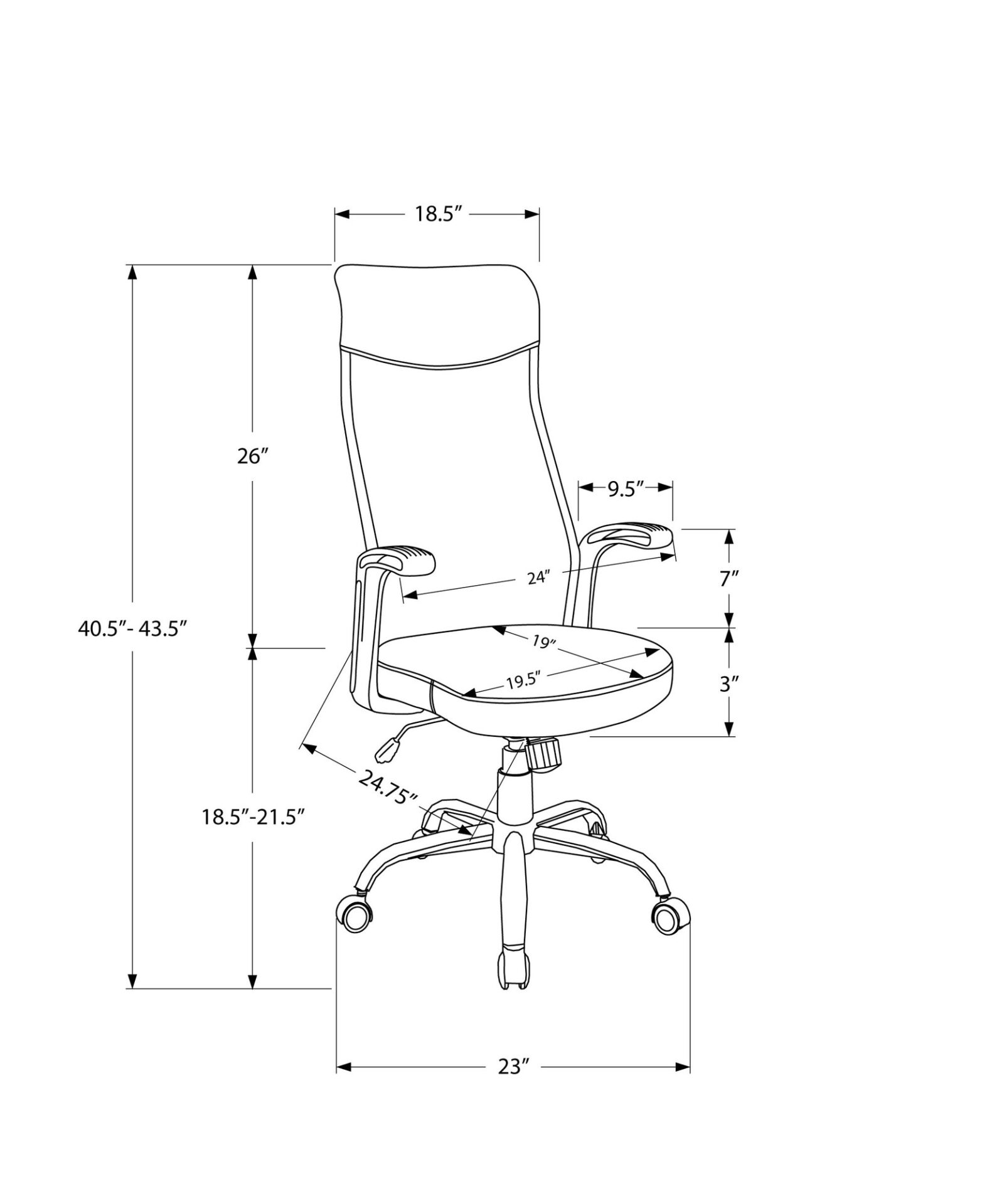 83.5" Adjustable Black Fabric Swivel Task Chair with Plastic Frame 4 83.5" Adjustable Black Fabric Swivel Task Chair with Plastic Frame - Image 4