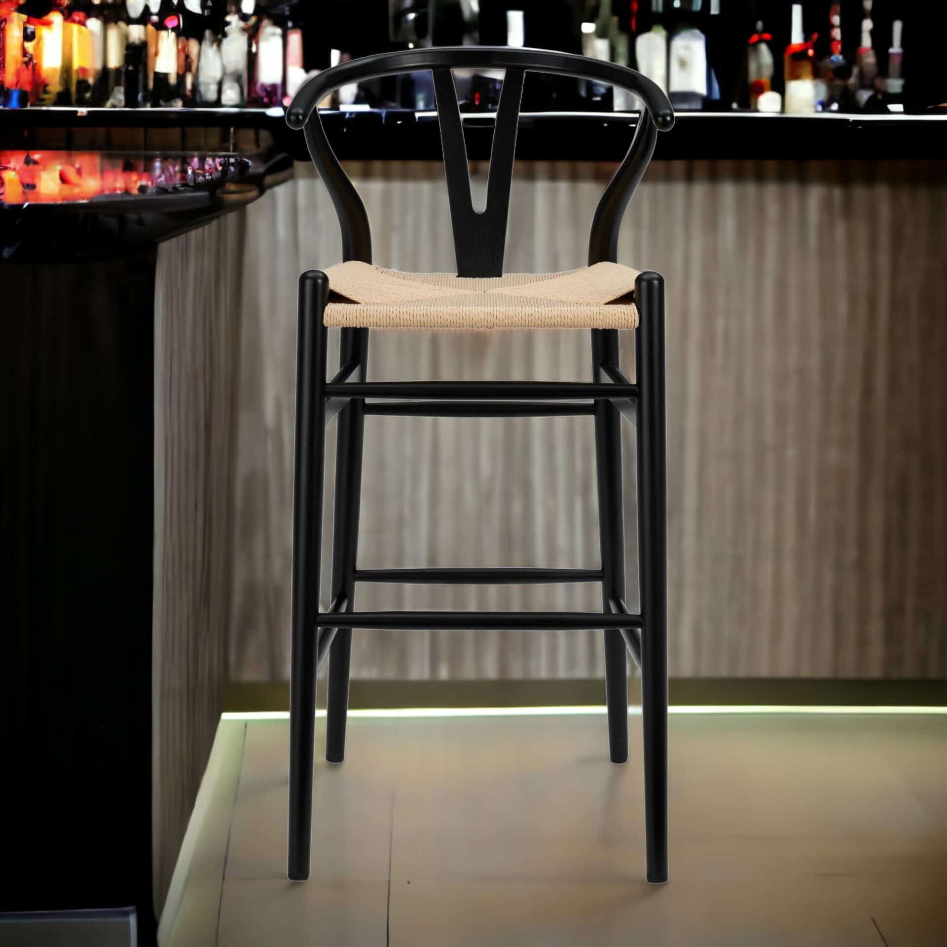 30-Inch Natural and Black Low Back Bar Stool With Footrest 6 30-Inch Natural and Black Low Back Bar Stool With Footrest - Image 6