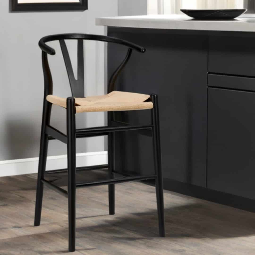 38 Inch Natural and Black Solid Wood Bar Stool 2 38 Inch Natural and Black Solid Wood Bar Stool - Image 2