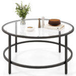 36 Inch Round Tempered Glass Coffee Table with Metal Frame 25 36 Inch Round Tempered Glass Coffee Table with Metal Frame