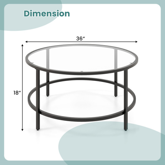 36 Inch Round Tempered Glass Coffee Table with Metal Frame 12 36 Inch Round Tempered Glass Coffee Table with Metal Frame - Image 12