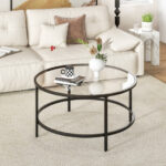 36 Inch Round Tempered Glass Coffee Table with Metal Frame 27 36 Inch Round Tempered Glass Coffee Table with Metal Frame