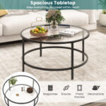 36 Inch Round Tempered Glass Coffee Table with Metal Frame 28 36 Inch Round Tempered Glass Coffee Table with Metal Frame