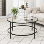 36 Inch Round Tempered Glass Coffee Table with Metal Frame 23 36 Inch Round Tempered Glass Coffee Table with Metal Frame