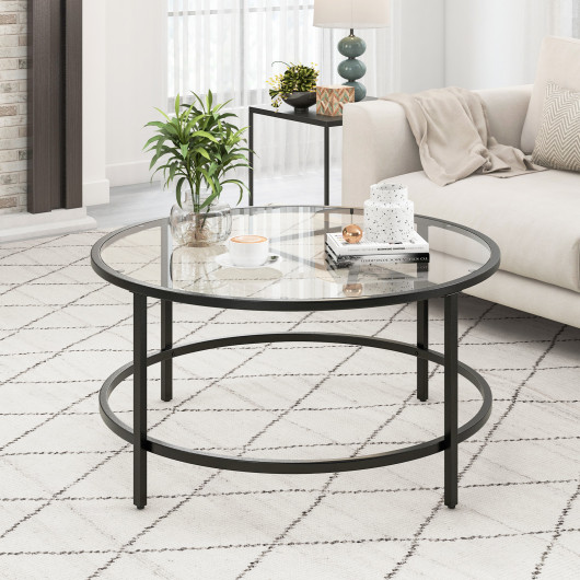 36 Inch Round Tempered Glass Coffee Table with Metal Frame 9 36 Inch Round Tempered Glass Coffee Table with Metal Frame - Image 9