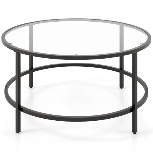 36 Inch Round Tempered Glass Coffee Table with Metal Frame 10 36 Inch Round Tempered Glass Coffee Table with Metal Frame - Image 10