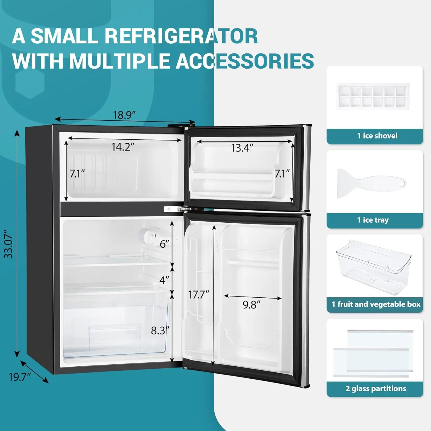 Compact Silver Mini Fridge with Freezer 3.2 Cu Ft Cave Supplies