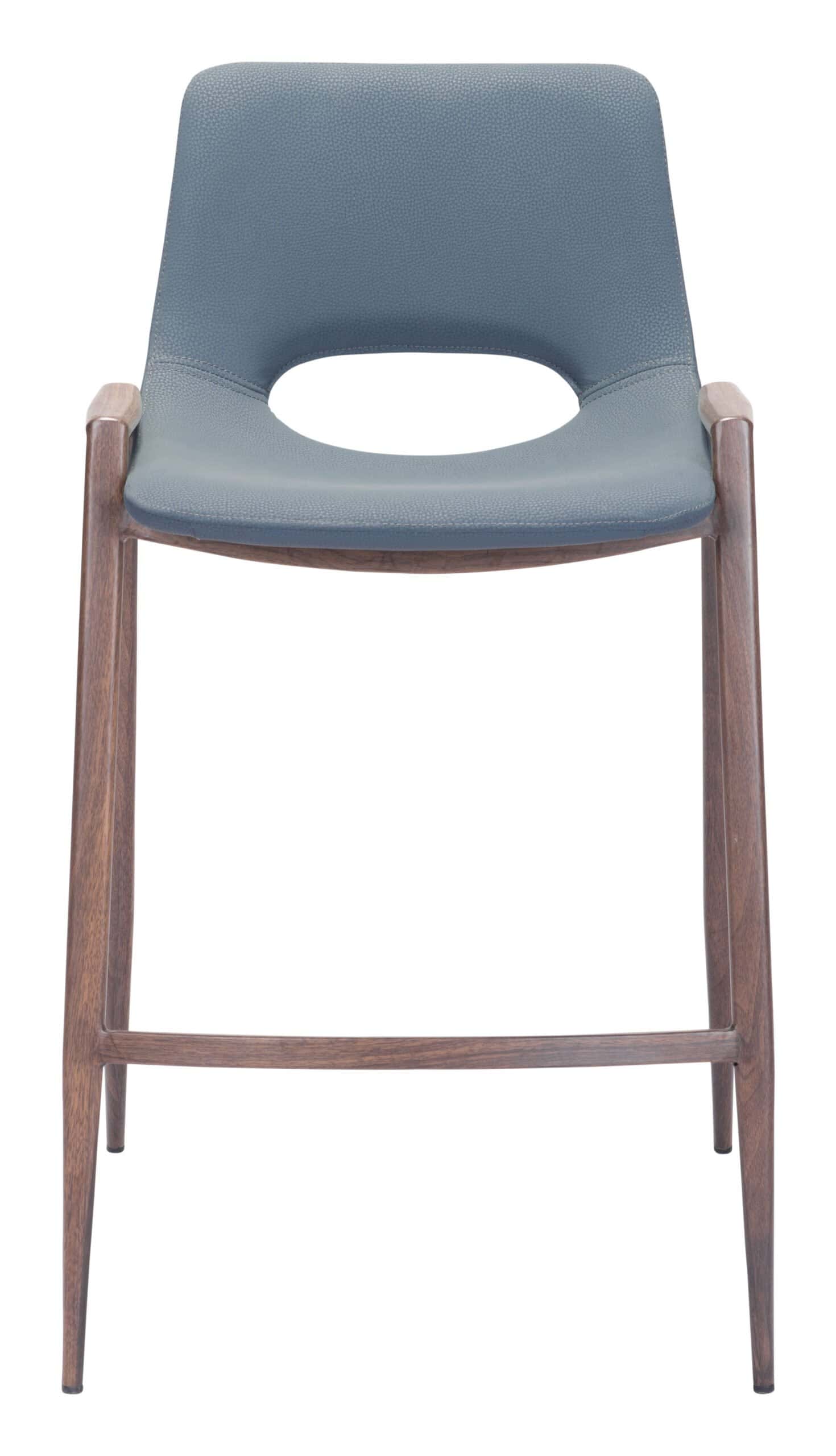 Mid-Century Modern Gray Faux Leather Counter Stool with Walnut Legs (Set of 2)