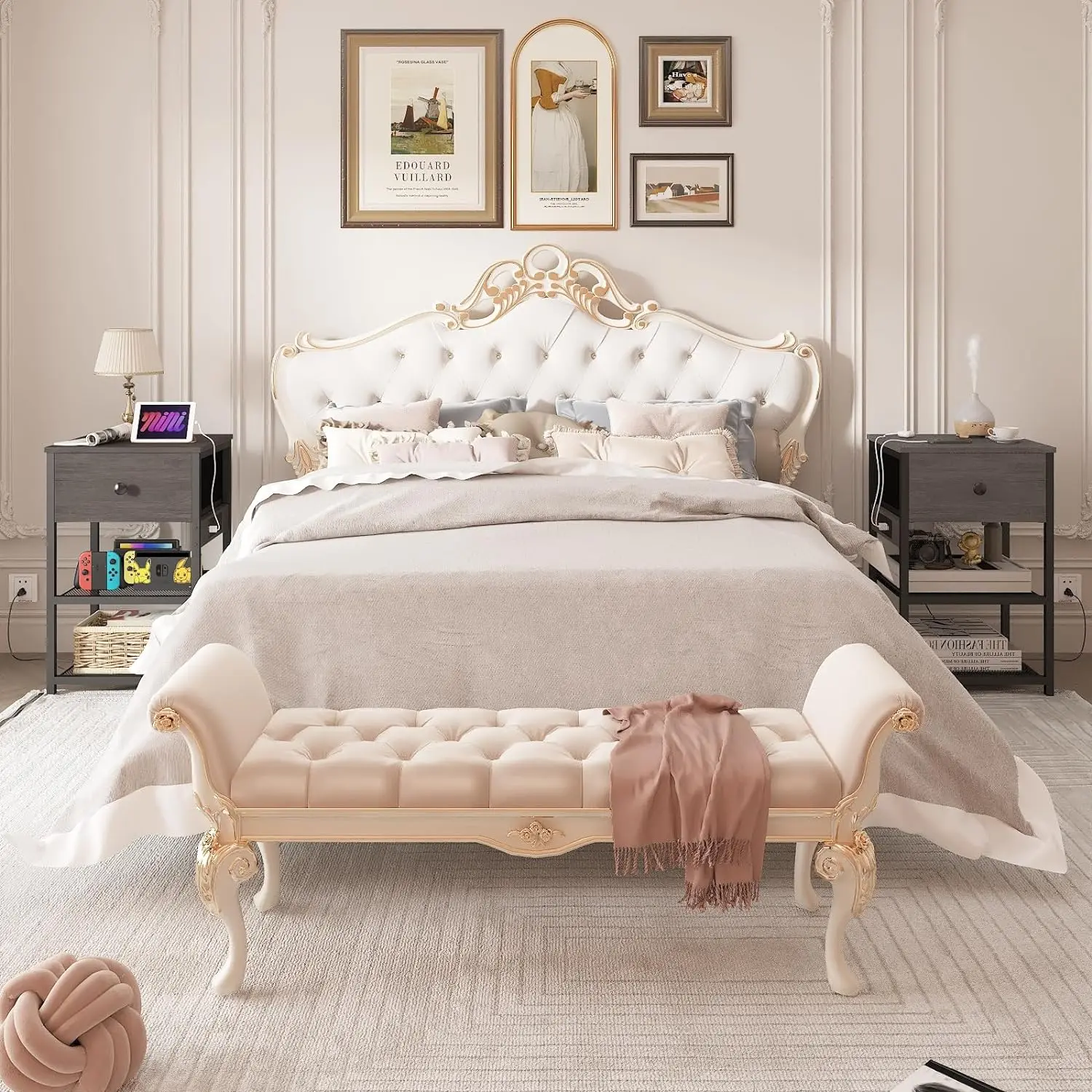 Set of 2 End Tables with Charging Station Grey Cave Supplies