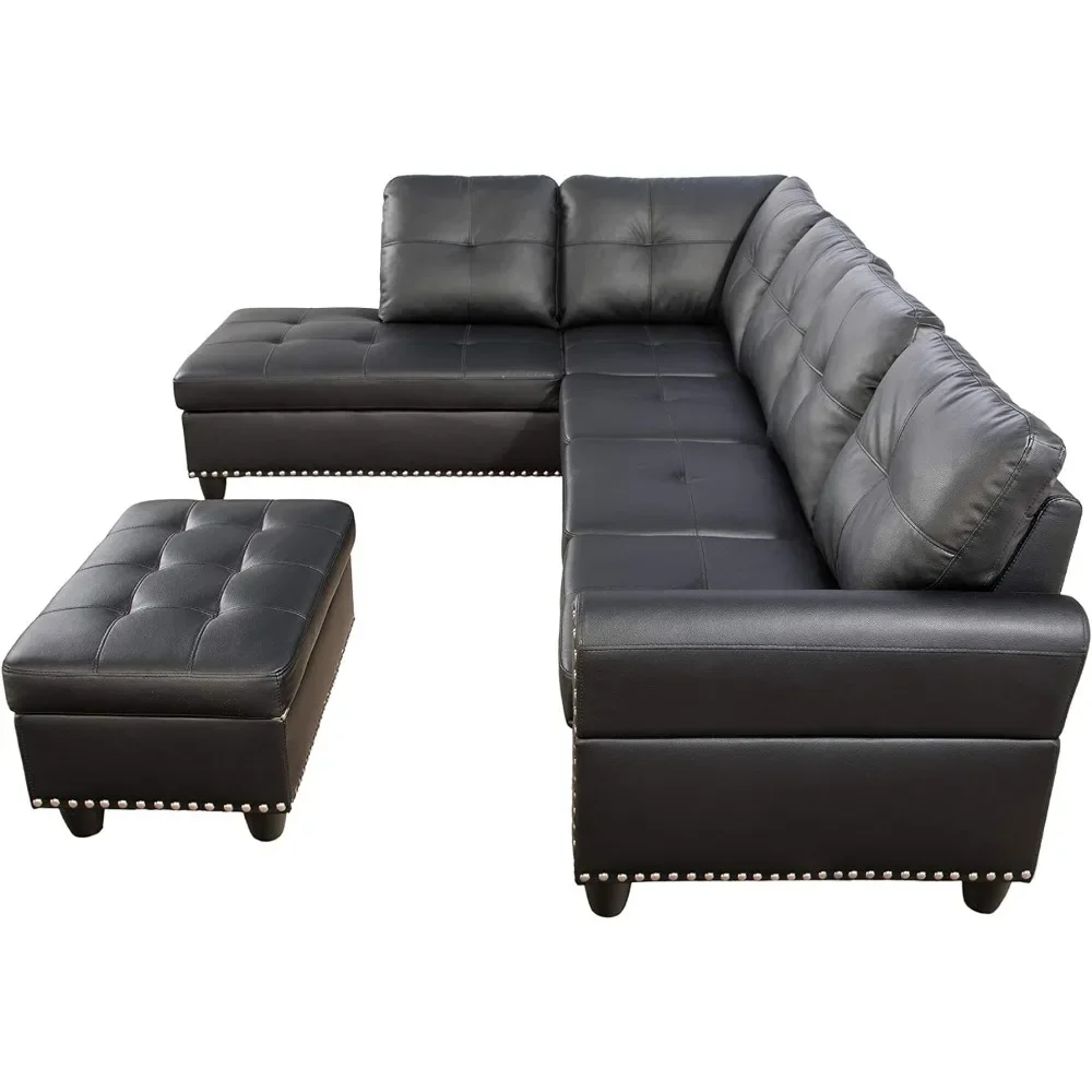 L Shaped Sectional Sofa Set with Storage Ottoman and Cupholders Cave