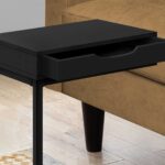 16 Inch Black Metal C Table With Drawer Storage