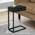 16 Inch Black Metal C Table With Drawer Storage