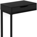 16 Inch Black Metal C Table With Drawer Storage