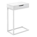 16" White Metal C-Style Side Table with Drawer