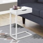 16" White Metal C-Style Side Table with Drawer