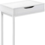 16" White Metal C-Style Side Table with Drawer