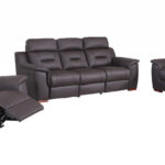Three Piece Brown Leather Reclining Sofa Set with Storage
