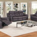Three Piece Brown Leather Reclining Sofa Set with Storage