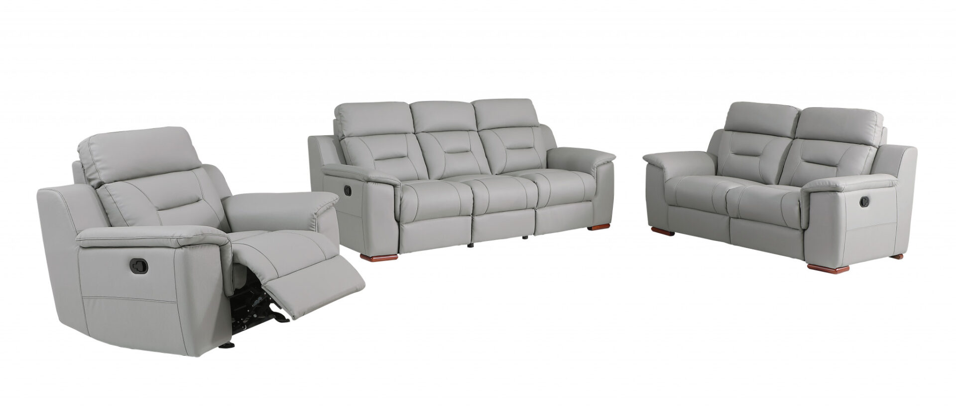 Gray Genuine Leather Reclining Sofa Set with Storage, 3 Pieces 1 Gray Genuine Leather Reclining Sofa Set with Storage, 3 Pieces
