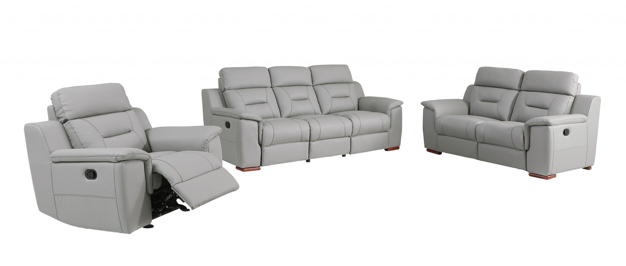 Gray Genuine Leather Reclining Sofa Set with Storage, 3 Pieces 10 Gray Genuine Leather Reclining Sofa Set with Storage, 3 Pieces
