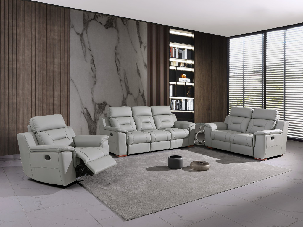 Gray Genuine Leather Reclining Sofa Set with Storage, 3 Pieces 8 Gray Genuine Leather Reclining Sofa Set with Storage, 3 Pieces - Image 8