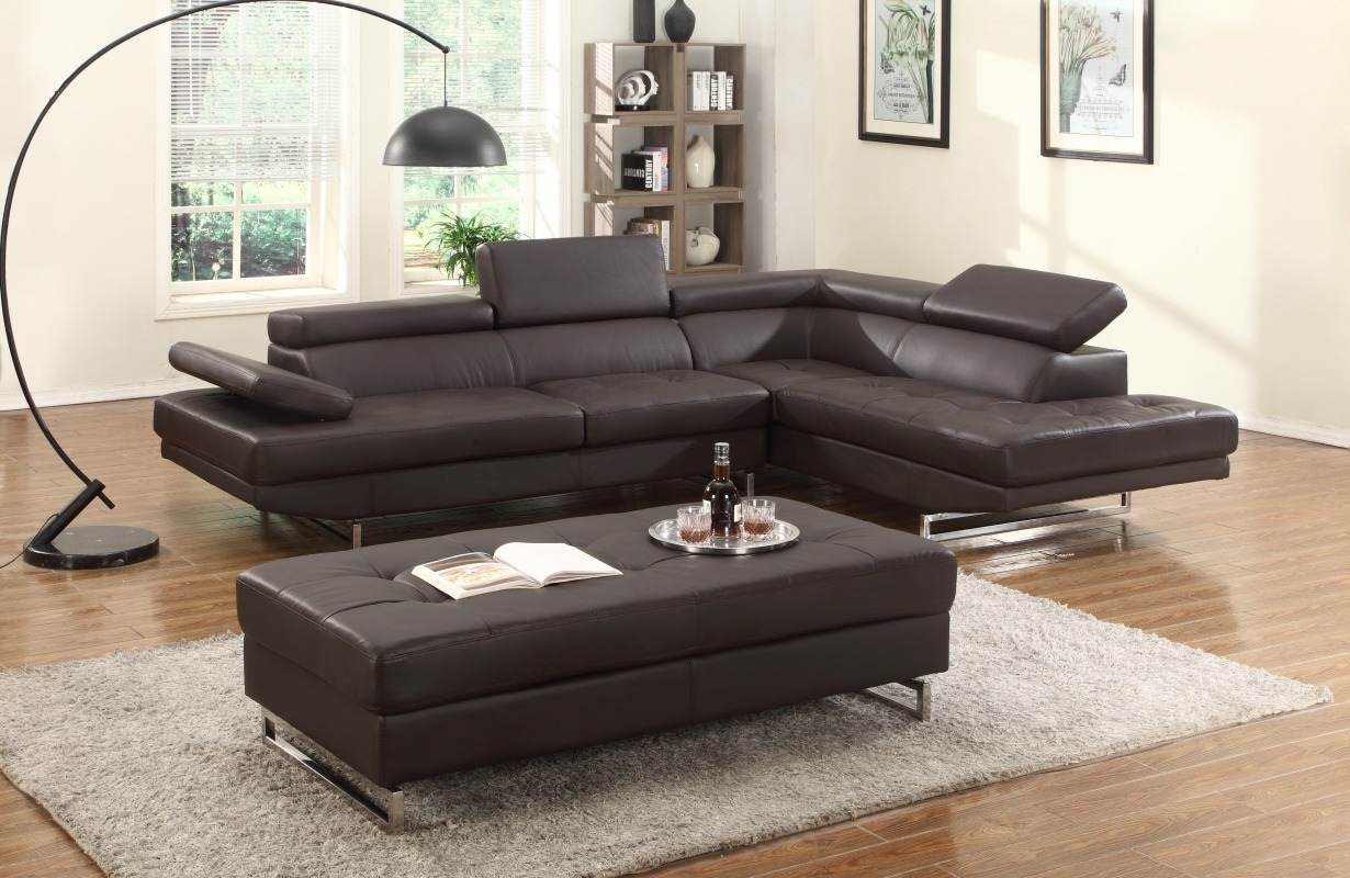 Brown Leather L-Shaped Two-Piece Corner Sectional Sofa 5 Brown Leather L-Shaped Two-Piece Corner Sectional Sofa - Image 5