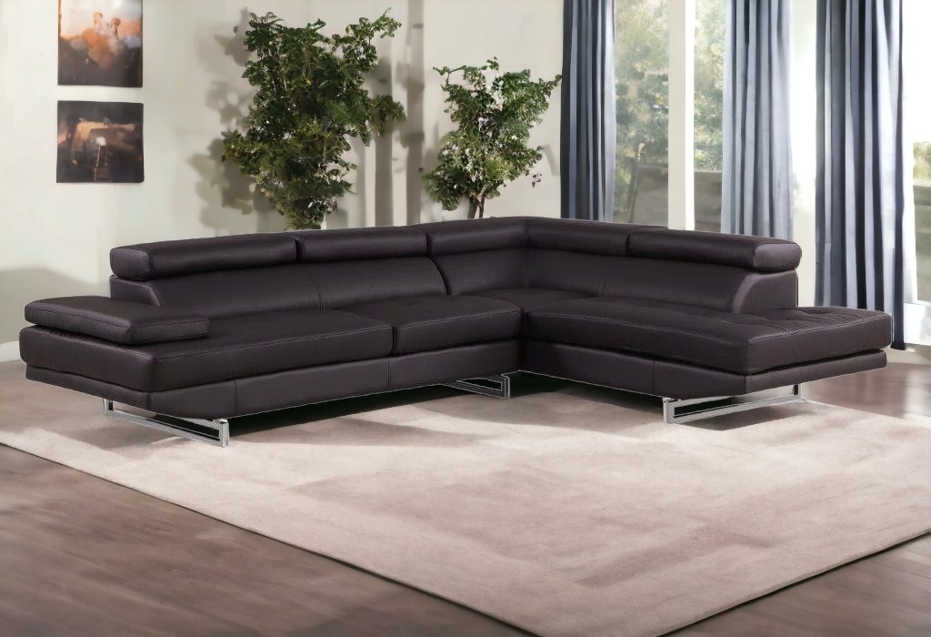 Brown Leather L-Shaped Two-Piece Corner Sectional Sofa 2 Brown Leather L-Shaped Two-Piece Corner Sectional Sofa - Image 2