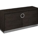 Modern Gray Buffet Table with Shelves and Silver Hardware