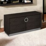 Modern Gray Buffet Table with Shelves and Silver Hardware