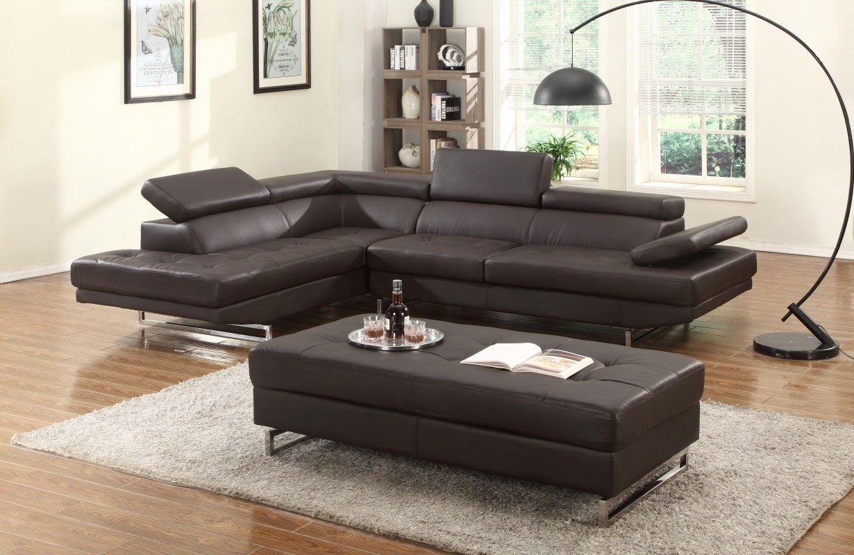 Black Leather L-Shaped Two-Piece Corner Sectional with Metal Legs 5 Black Leather L-Shaped Two-Piece Corner Sectional with Metal Legs - Image 5