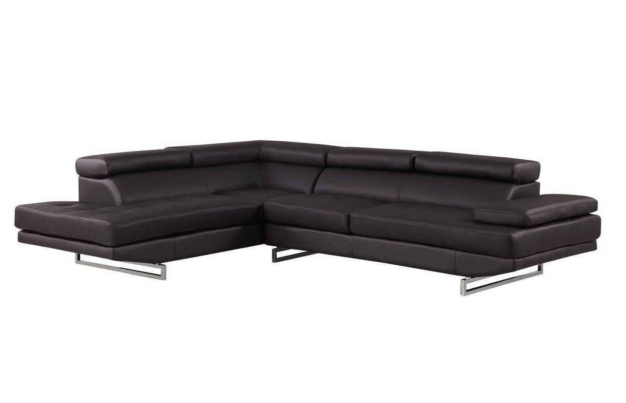 Black Leather L-Shaped Two-Piece Corner Sectional with Metal Legs 1 Black Leather L-Shaped Two-Piece Corner Sectional with Metal Legs