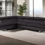 Black Leather L-Shaped Two-Piece Corner Sectional with Metal Legs 9 Black Leather L-Shaped Two-Piece Corner Sectional with Metal Legs
