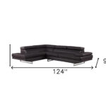 Black Leather L-Shaped Two-Piece Corner Sectional with Metal Legs 14 Black Leather L-Shaped Two-Piece Corner Sectional with Metal Legs