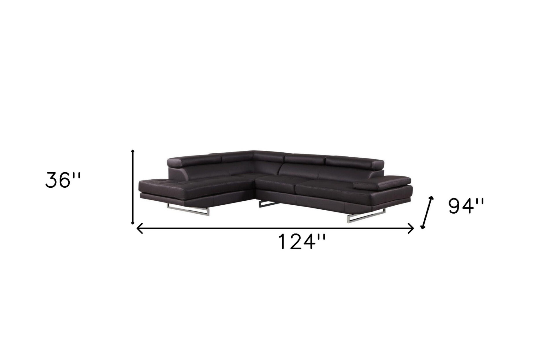 Black Leather L-Shaped Two-Piece Corner Sectional with Metal Legs 7 Black Leather L-Shaped Two-Piece Corner Sectional with Metal Legs - Image 7